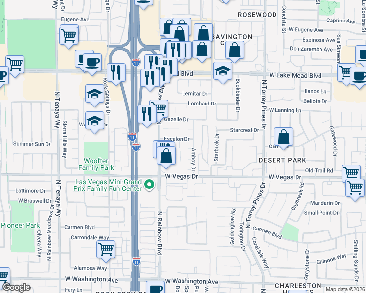 map of restaurants, bars, coffee shops, grocery stores, and more near 1701 Kismet Circle in Las Vegas