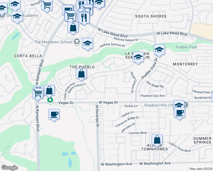 map of restaurants, bars, coffee shops, grocery stores, and more near 8332 Olive Canyon Drive in Las Vegas