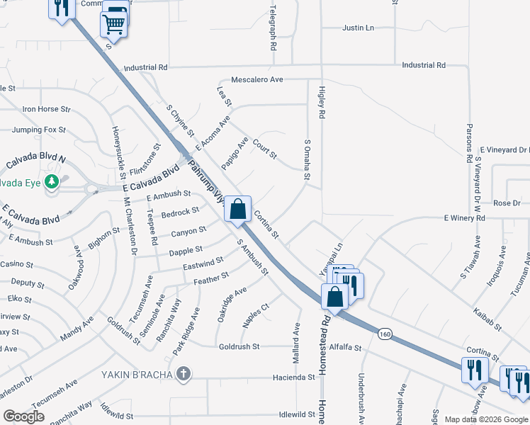 map of restaurants, bars, coffee shops, grocery stores, and more near 2001 Cortina Street in Pahrump