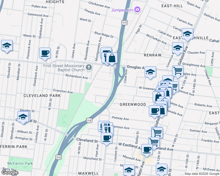 map of restaurants, bars, coffee shops, grocery stores, and more near 898 West Sharpe Avenue in Nashville
