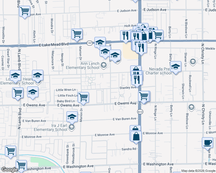 map of restaurants, bars, coffee shops, grocery stores, and more near 1715 North Lamont Street in Las Vegas