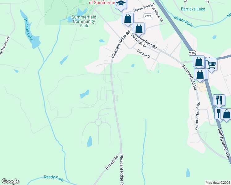 map of restaurants, bars, coffee shops, grocery stores, and more near 3144 Pleasant Ridge Road in Summerfield