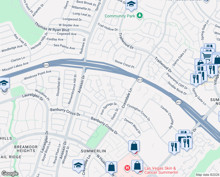 map of restaurants, bars, coffee shops, grocery stores, and more near 1621 Queen Victoria Street in Las Vegas