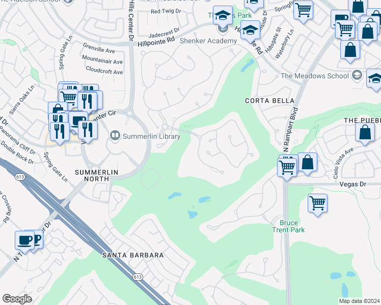 map of restaurants, bars, coffee shops, grocery stores, and more near 1709 Enclave Court in Las Vegas