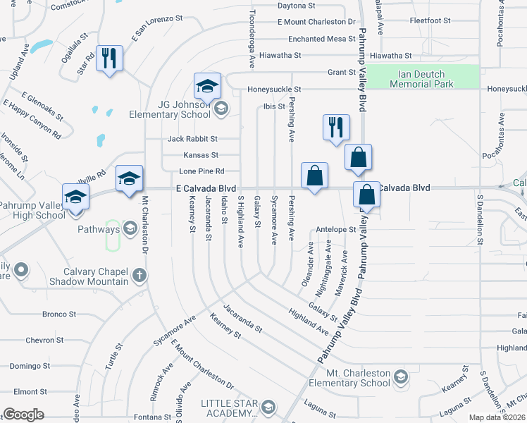 map of restaurants, bars, coffee shops, grocery stores, and more near 1971 Galaxy Street in Pahrump