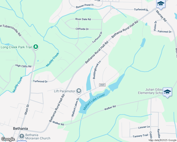 map of restaurants, bars, coffee shops, grocery stores, and more near 1832 Buddingbrook Lane in Winston-Salem