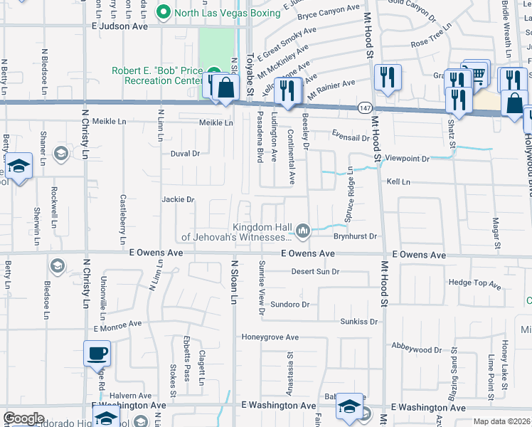 map of restaurants, bars, coffee shops, grocery stores, and more near 1681 Sunrise View Drive in Las Vegas
