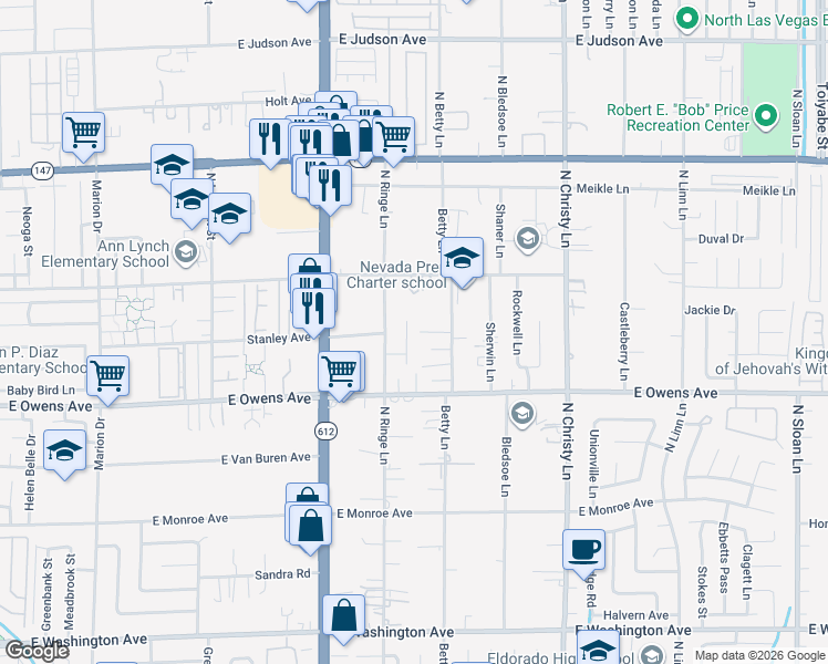 map of restaurants, bars, coffee shops, grocery stores, and more near 1685 Cozy Corner Street in Las Vegas