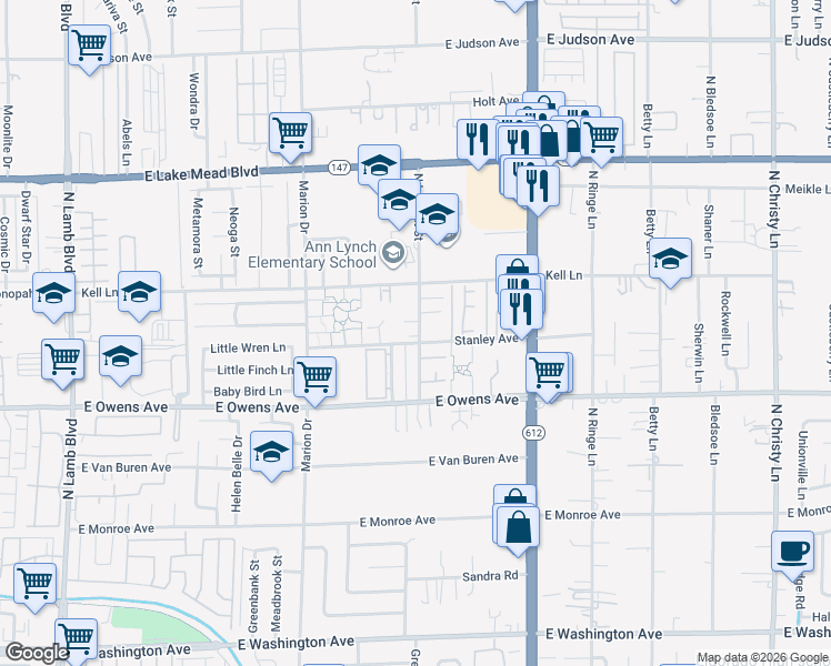 map of restaurants, bars, coffee shops, grocery stores, and more near 1660 North Lamont Street in Las Vegas