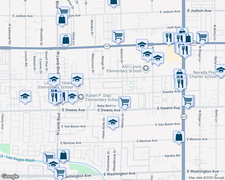 map of restaurants, bars, coffee shops, grocery stores, and more near 4622 Little Wren Lane in Las Vegas