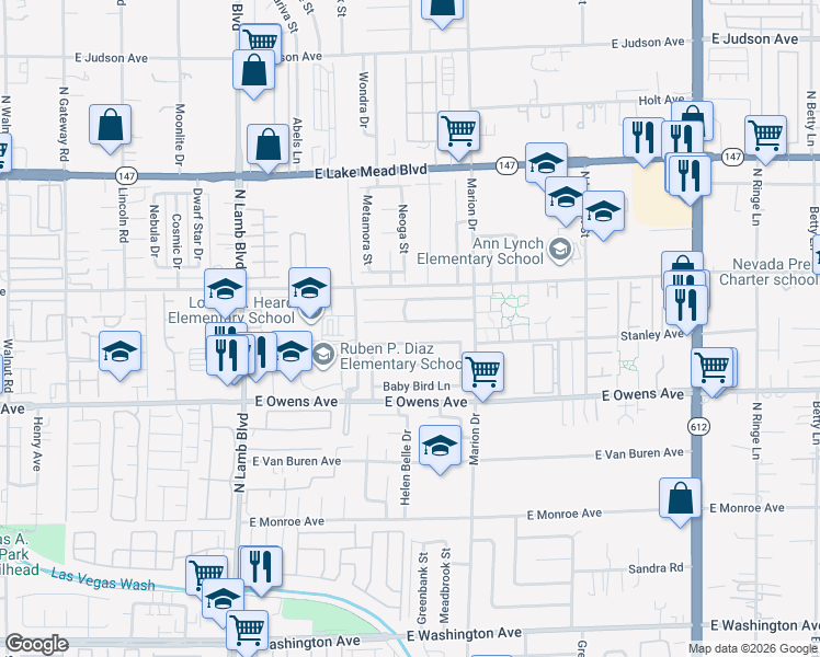 map of restaurants, bars, coffee shops, grocery stores, and more near 4550 Little Wren Lane in Las Vegas