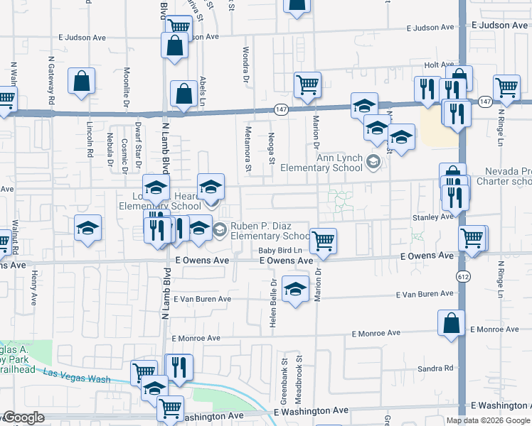 map of restaurants, bars, coffee shops, grocery stores, and more near 4550 Little Wren Lane in Las Vegas