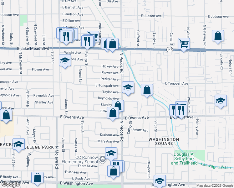 map of restaurants, bars, coffee shops, grocery stores, and more near 3700 Reynolds Avenue in North Las Vegas