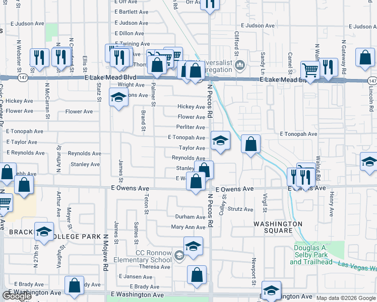 map of restaurants, bars, coffee shops, grocery stores, and more near 3700 Reynolds Avenue in North Las Vegas