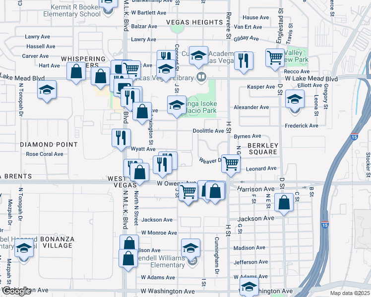 map of restaurants, bars, coffee shops, grocery stores, and more near 1011 Weaver Drive in Las Vegas