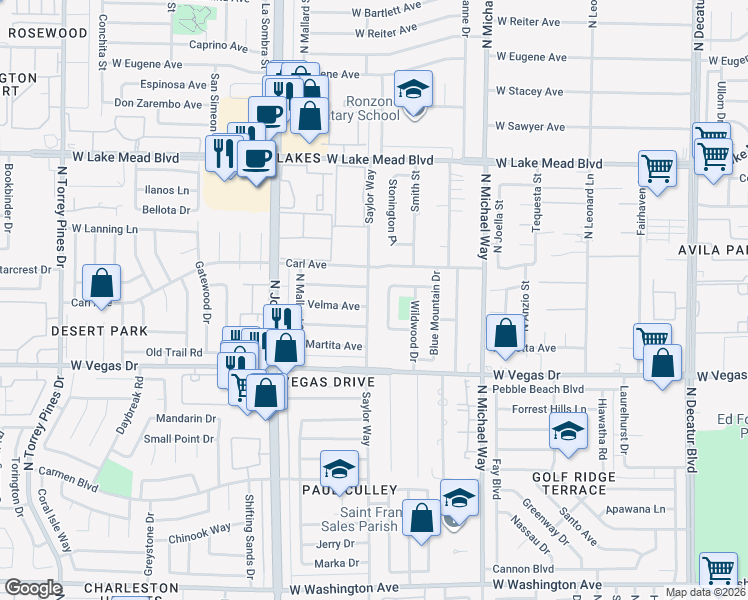 map of restaurants, bars, coffee shops, grocery stores, and more near 1716 North Timber Lane in Las Vegas