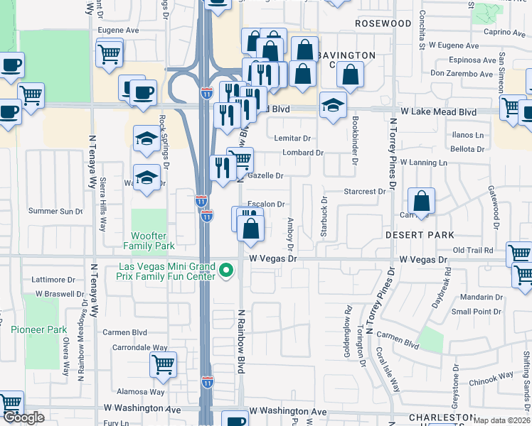 map of restaurants, bars, coffee shops, grocery stores, and more near 1701 Kismet Circle in Las Vegas