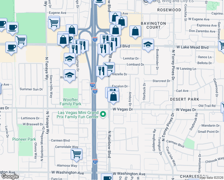 map of restaurants, bars, coffee shops, grocery stores, and more near 1700 Goodrich Circle in Las Vegas