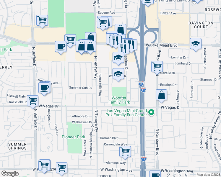 map of restaurants, bars, coffee shops, grocery stores, and more near 7201 Lonesome Circle in Las Vegas