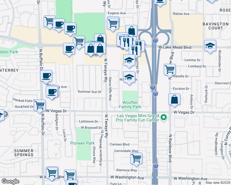 map of restaurants, bars, coffee shops, grocery stores, and more near 7201 Lonesome Circle in Las Vegas