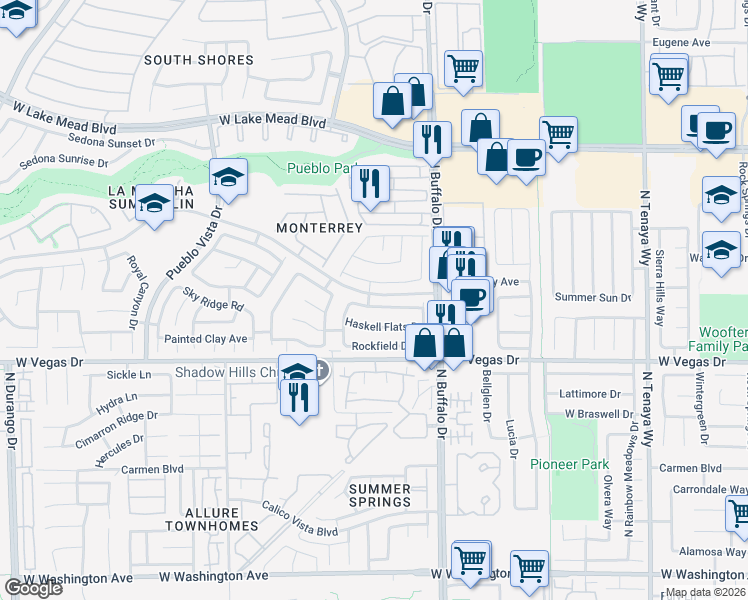 map of restaurants, bars, coffee shops, grocery stores, and more near 7721 Prairie Corners Drive in Las Vegas