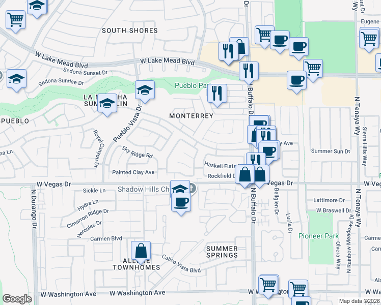 map of restaurants, bars, coffee shops, grocery stores, and more near 7821 Paper Flower Court in Las Vegas
