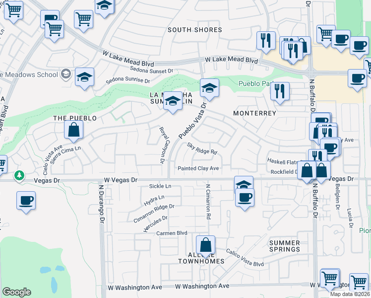 map of restaurants, bars, coffee shops, grocery stores, and more near 1717 Tranquil Meadows Lane in Las Vegas