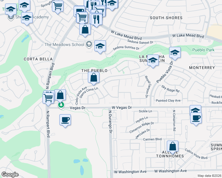 map of restaurants, bars, coffee shops, grocery stores, and more near 8433 Willowleaf Court in Las Vegas