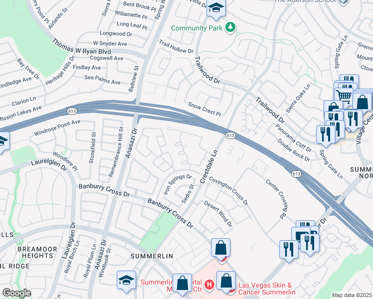 map of restaurants, bars, coffee shops, grocery stores, and more near 1609 Queen Victoria Street in Las Vegas