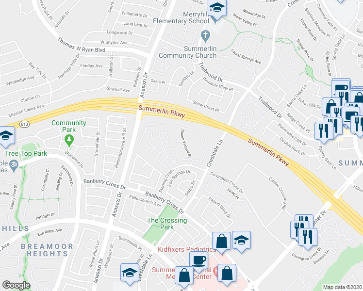 map of restaurants, bars, coffee shops, grocery stores, and more near 1609 Queen Victoria Street in Las Vegas