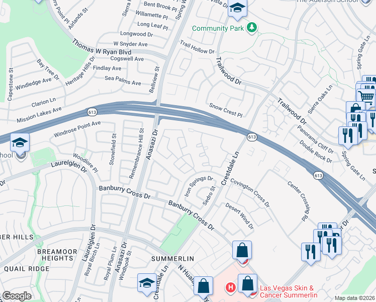 map of restaurants, bars, coffee shops, grocery stores, and more near 10313 Pacific Summerset Lane in Las Vegas