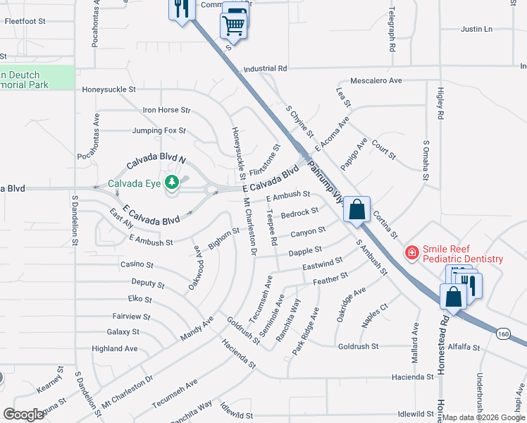 map of restaurants, bars, coffee shops, grocery stores, and more near 1991 South Mount Charleston Drive East in Pahrump