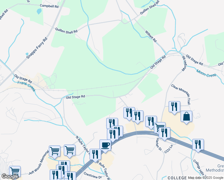 map of restaurants, bars, coffee shops, grocery stores, and more near 875 Old Stage Road in Greeneville