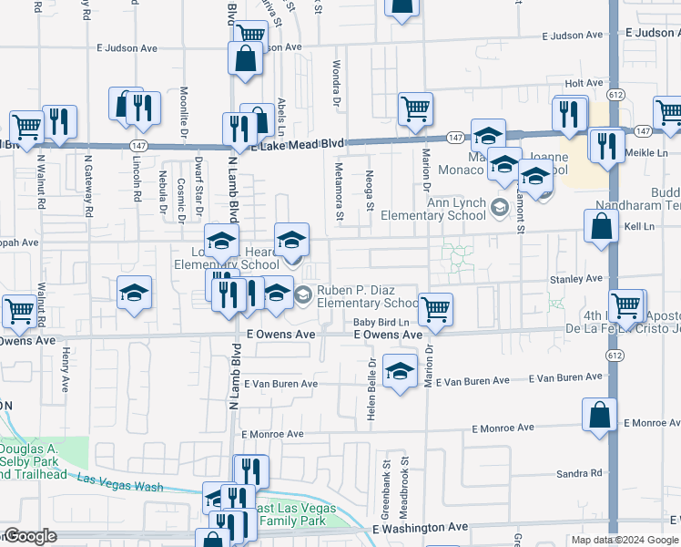 map of restaurants, bars, coffee shops, grocery stores, and more near 4525 Coronado Hills Way in Las Vegas
