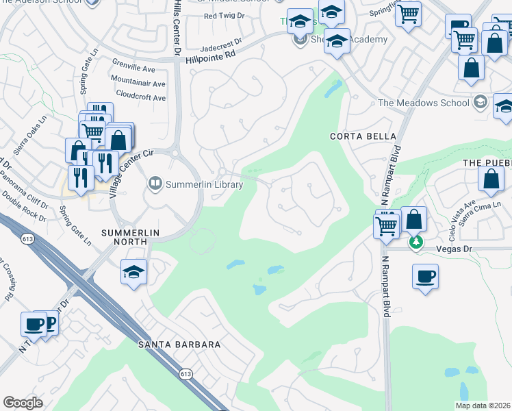 map of restaurants, bars, coffee shops, grocery stores, and more near 1709 Enclave Court in Las Vegas