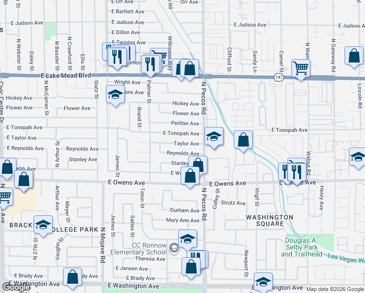 map of restaurants, bars, coffee shops, grocery stores, and more near 3700 Reynolds Avenue in North Las Vegas