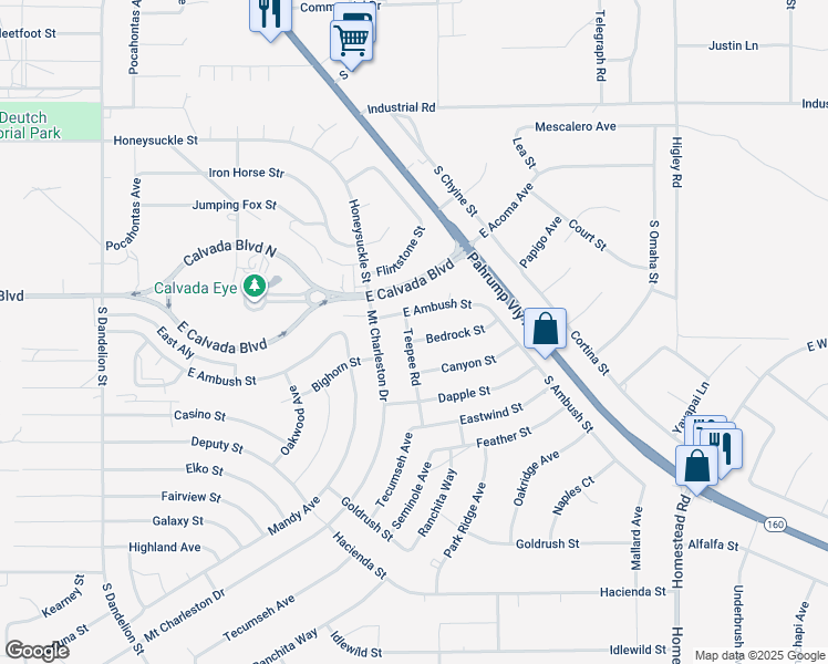 map of restaurants, bars, coffee shops, grocery stores, and more near 1971 Teepee Road in Pahrump