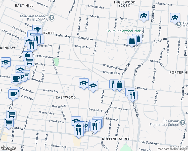 map of restaurants, bars, coffee shops, grocery stores, and more near 412 Scott Avenue in Nashville