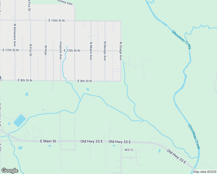 map of restaurants, bars, coffee shops, grocery stores, and more near 2002 East 8th Street North in Chouteau