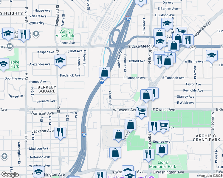 map of restaurants, bars, coffee shops, grocery stores, and more near 24 Rose Circle in North Las Vegas