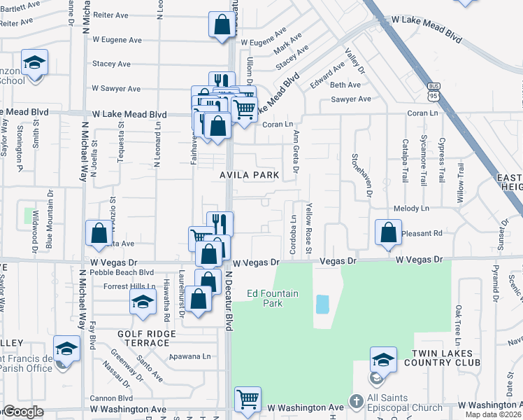 map of restaurants, bars, coffee shops, grocery stores, and more near 1700 North Decatur Boulevard in Las Vegas