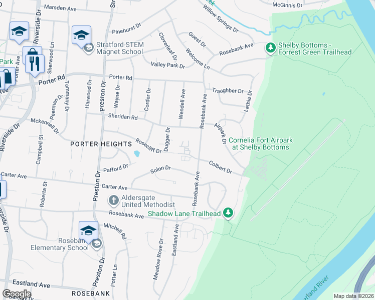 map of restaurants, bars, coffee shops, grocery stores, and more near 102 Colbert Way in Nashville