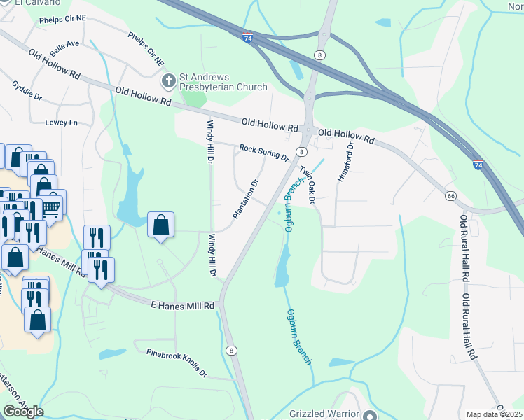 map of restaurants, bars, coffee shops, grocery stores, and more near 5562 Germanton Road in Winston-Salem