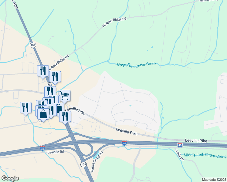 map of restaurants, bars, coffee shops, grocery stores, and more near 107 Jonquil Way in Lebanon