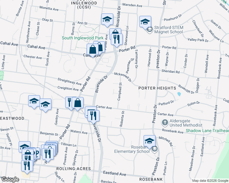 map of restaurants, bars, coffee shops, grocery stores, and more near 1406 Campbell Circle in Nashville