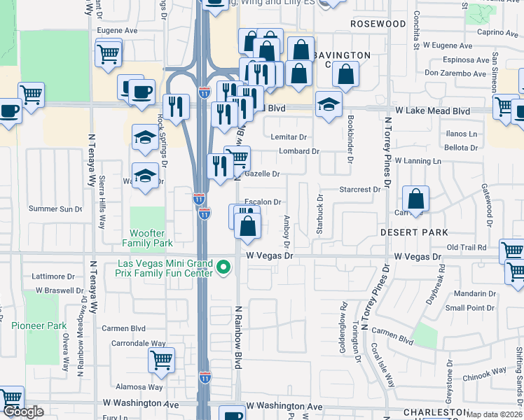 map of restaurants, bars, coffee shops, grocery stores, and more near 1701 Kismet Circle in Las Vegas