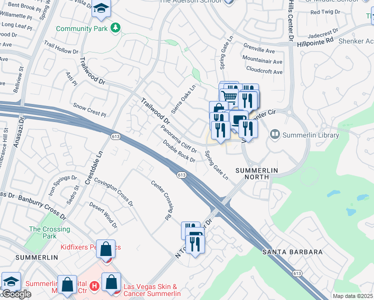 map of restaurants, bars, coffee shops, grocery stores, and more near 9729 Panorama Cliff Drive in Las Vegas