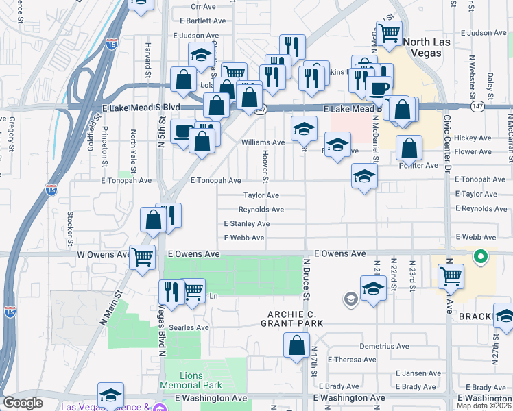 map of restaurants, bars, coffee shops, grocery stores, and more near 1013 Reynolds Avenue in North Las Vegas