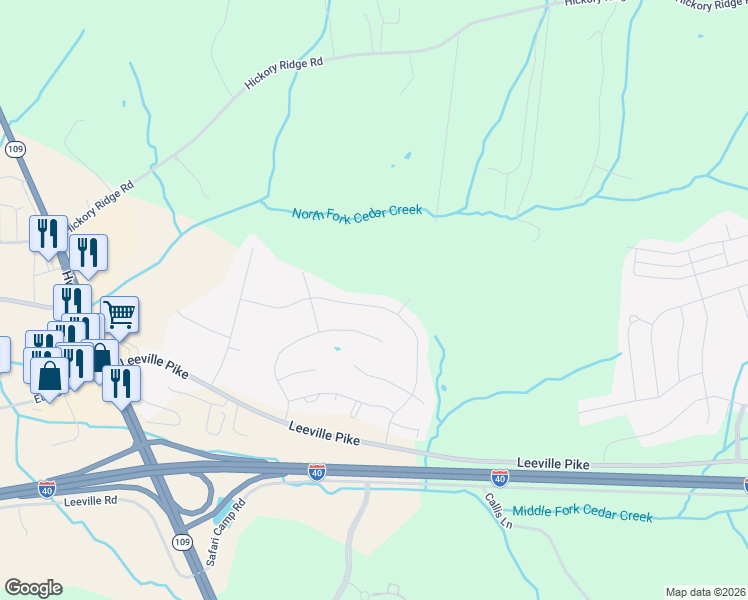 map of restaurants, bars, coffee shops, grocery stores, and more near 1057 Holland Ridge Way in Lebanon