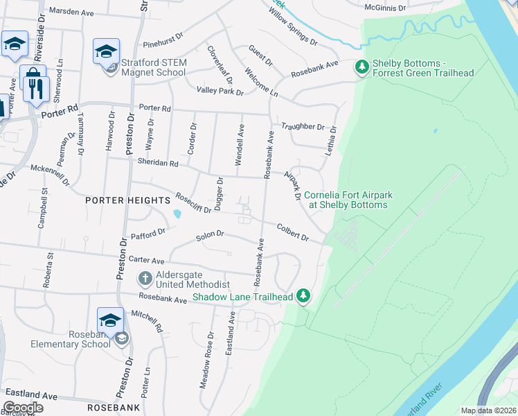 map of restaurants, bars, coffee shops, grocery stores, and more near 2600 Colbert Drive in Nashville